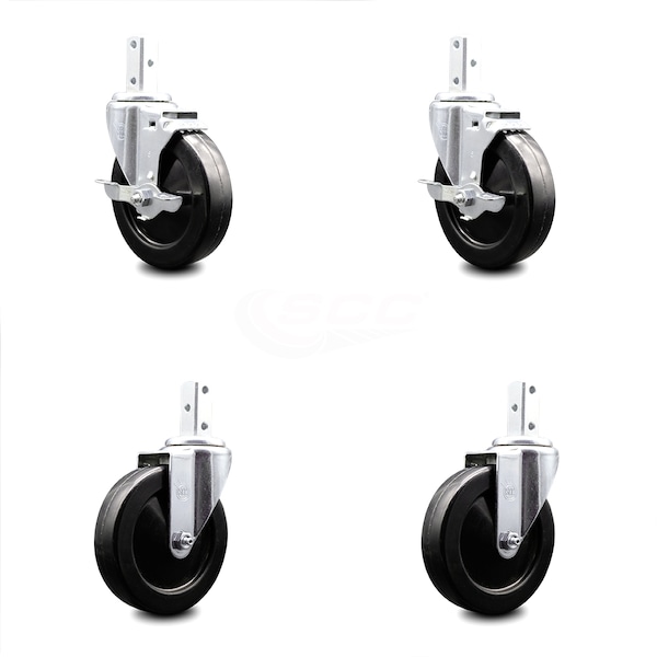 Service Caster 5 Inch Soft Rubber Wheel Swivel 3/4 Inch Square Stem Caster Brakes SCC, 2PK SCC-SQ20S514-SRS-TLB-34-2-S-2 - main